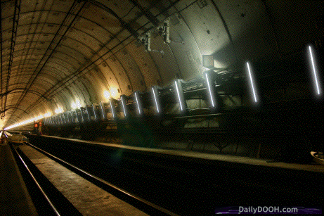 tunnel advertising heathrow led dailydooh airport display dark 2008 installs railway advertisements walls second express light