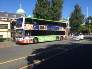 Exterior bus ads on a BC Transit double-deck bus 